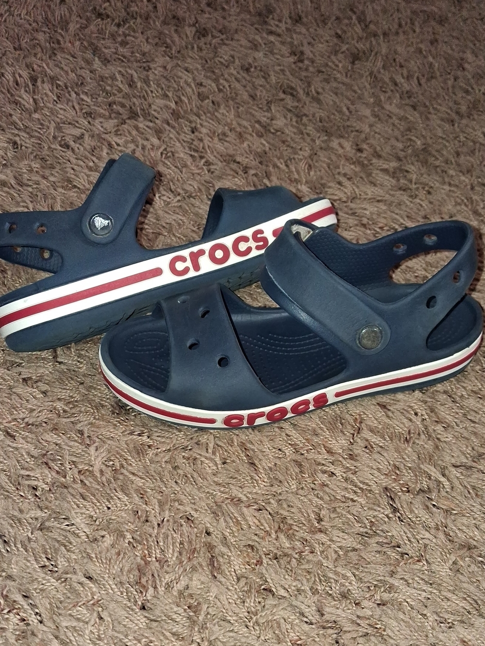 Crocs Kids' Navy Strap Sandals Shoes Bayaband Size J 1 Girls